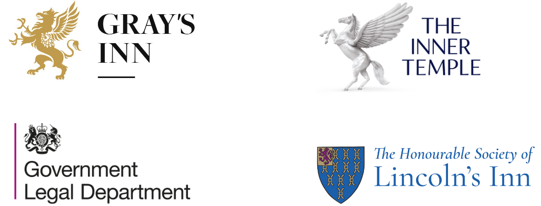 Logos of Gray's Inn, The Inner Temple, Government Legal Department and Lincoln's Inn.